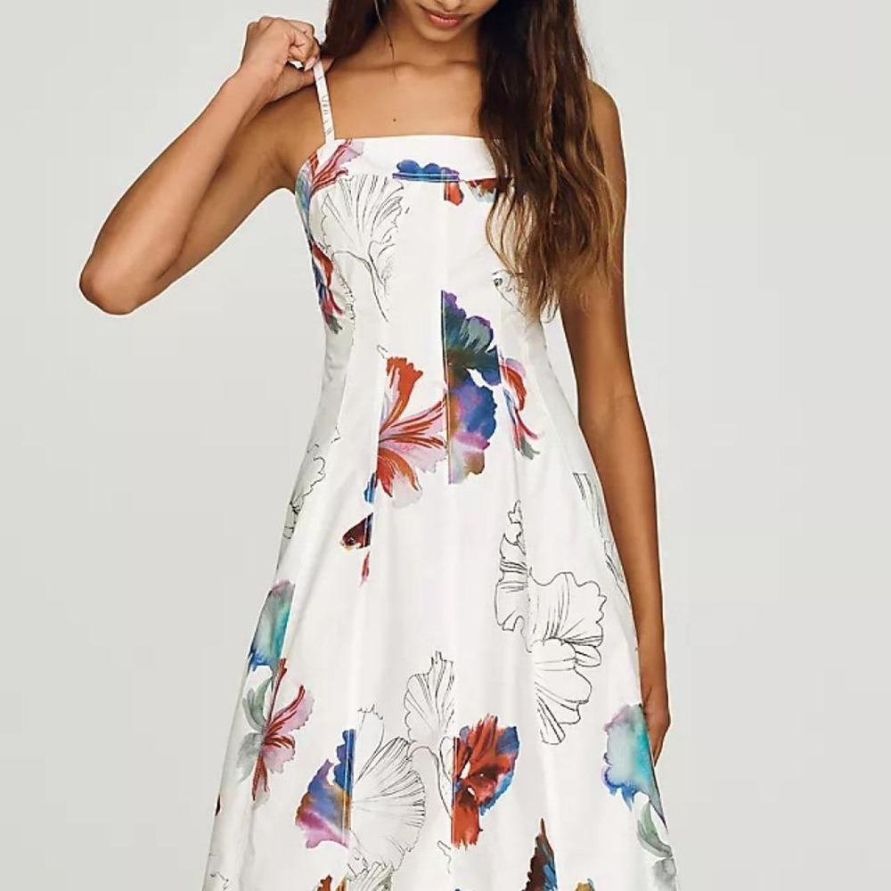 Anthropologie Pilcro x Helen Dealtry Betta Fish Floral Midi Dress White Small